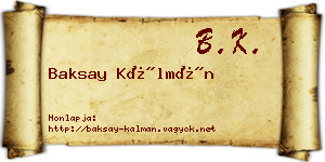 Baksay Kálmán névjegykártya